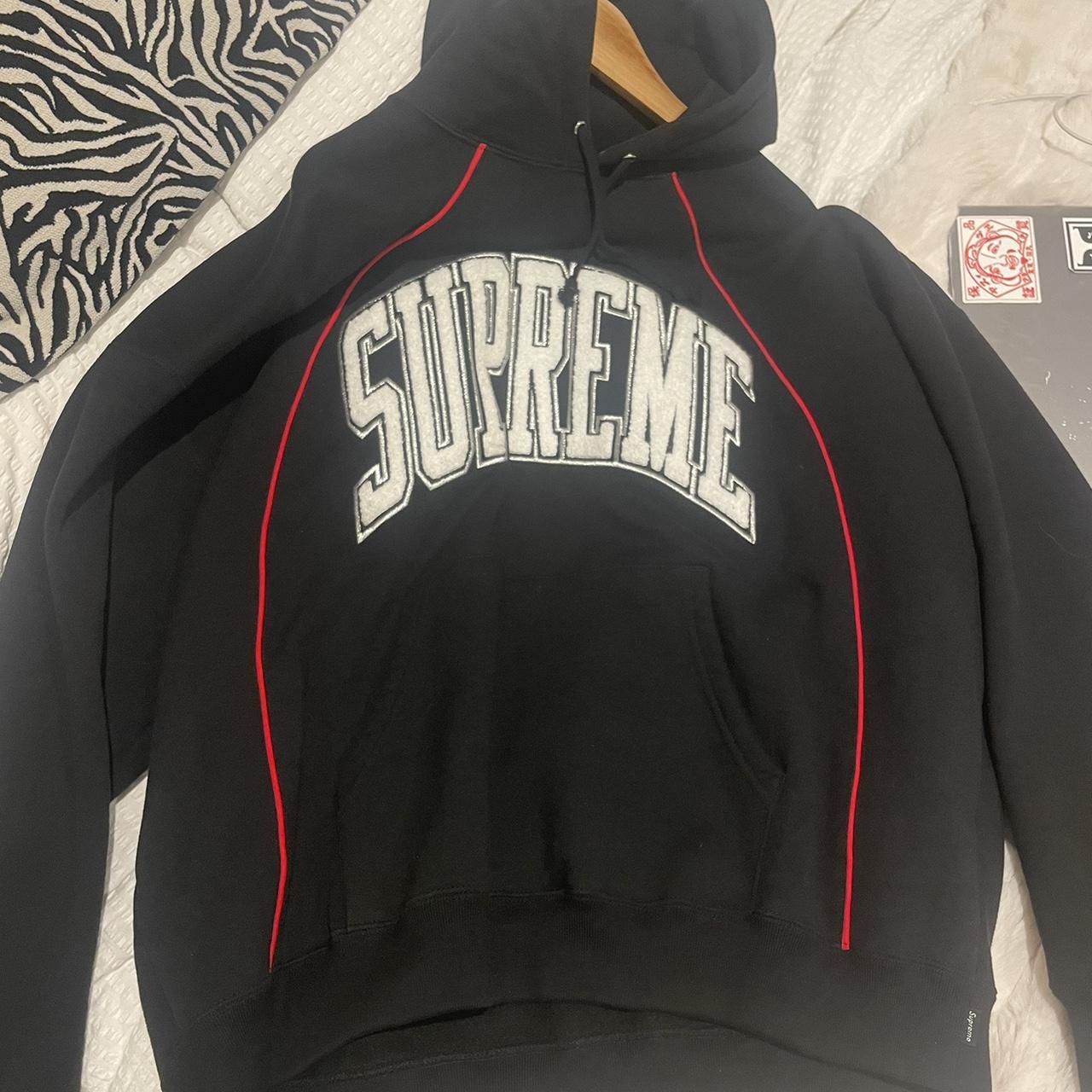 Supreme x Lacoste Logo Panel Hoodie Red Size XL... - Depop