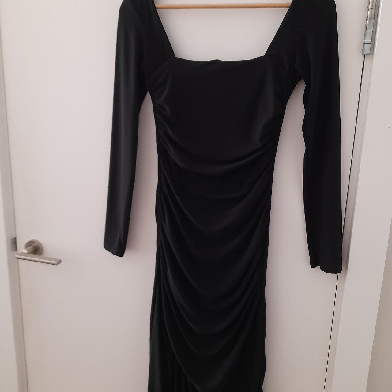 Black long sleeved ruched maxi dress from Club L,... - Depop