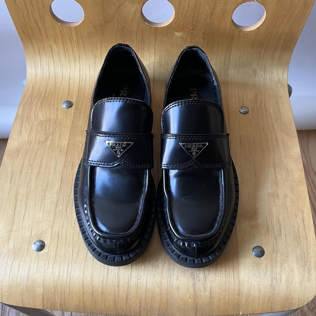 Prada Men's Black and Silver Loafers | Depop