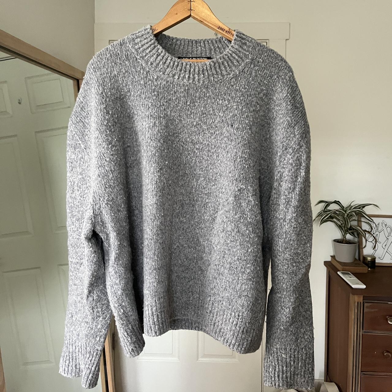 Cole Buxton Men's Grey and White Jumper | Depop