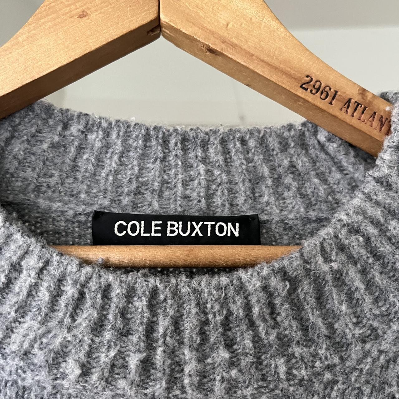 Cole Buxton Men's Grey and White Jumper | Depop