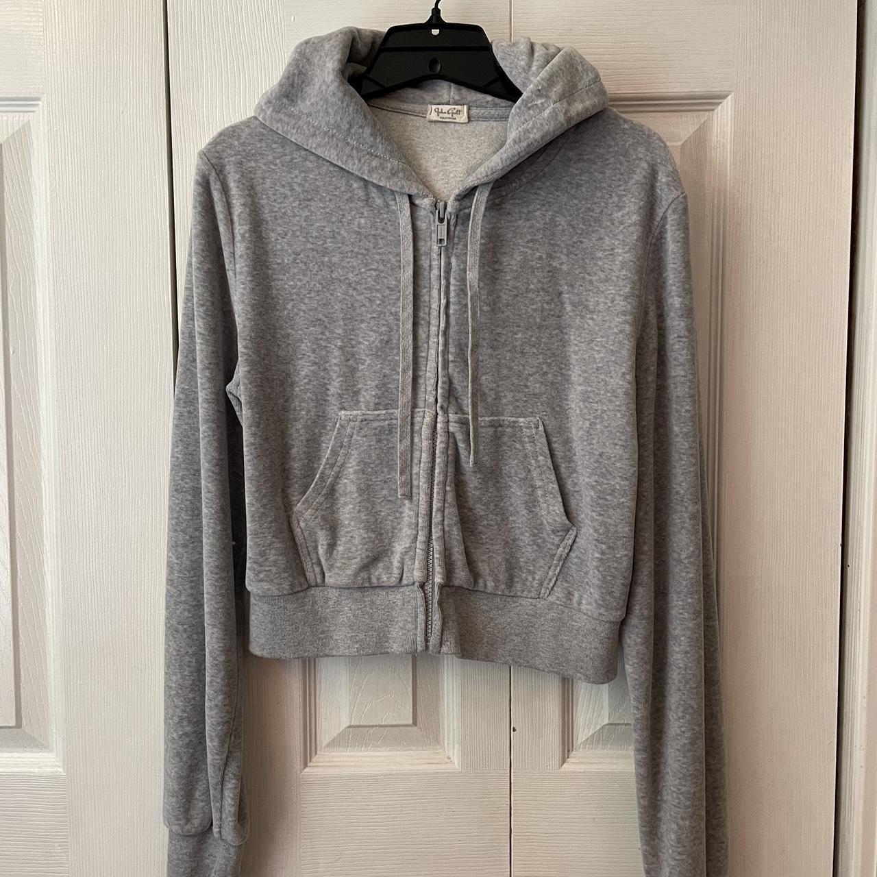 BRANDY MELVILLE Zip-Up Hoodie Crop Grey Fleece lined