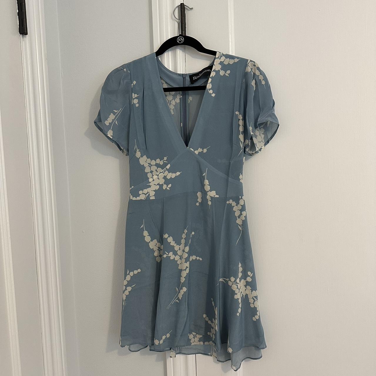 Réalisation Par Women's White and Blue Dress | Depop