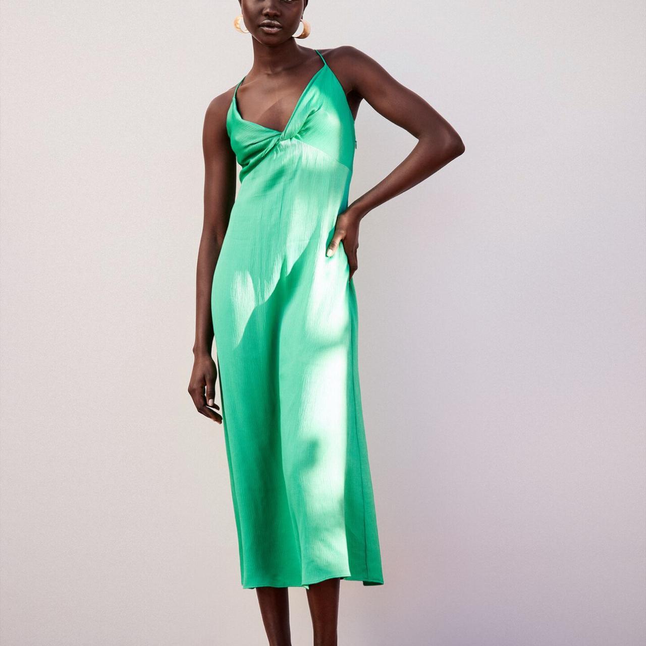 Green slip dress zara best sale