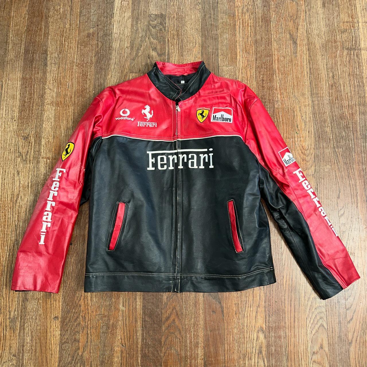 Vintage Nascar leather Red Bull biker jacket. Red, - Depop