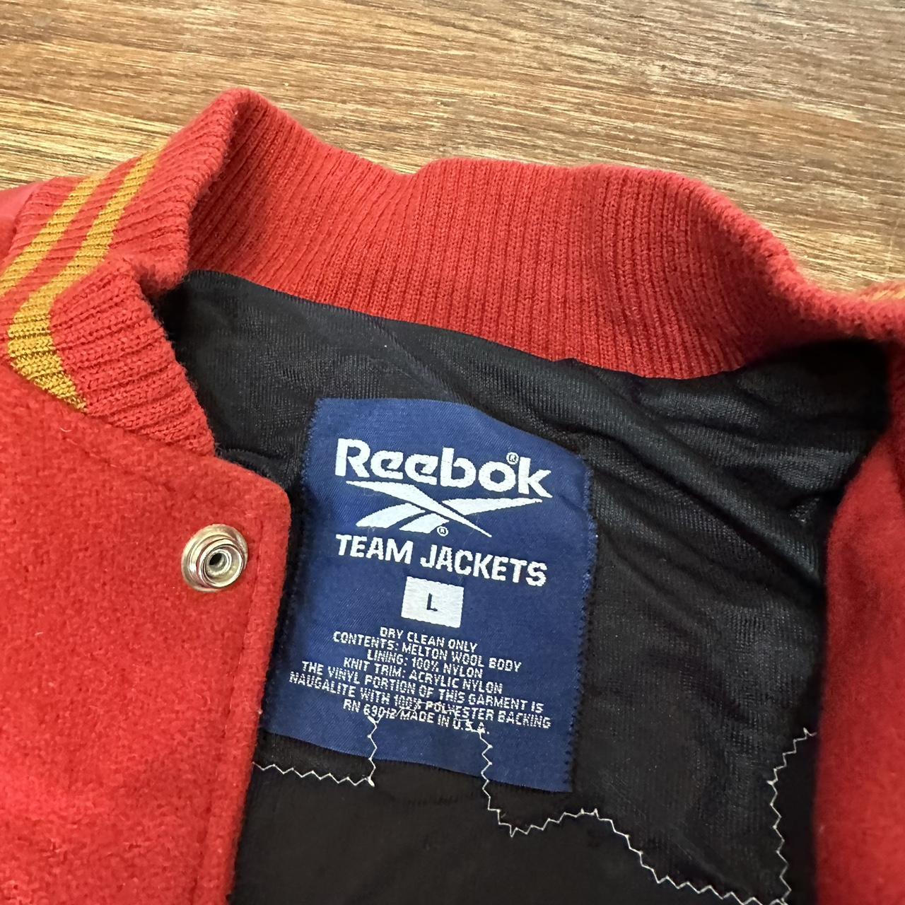 Vintage varsity jacket Red Reebok Size Large This... - Depop