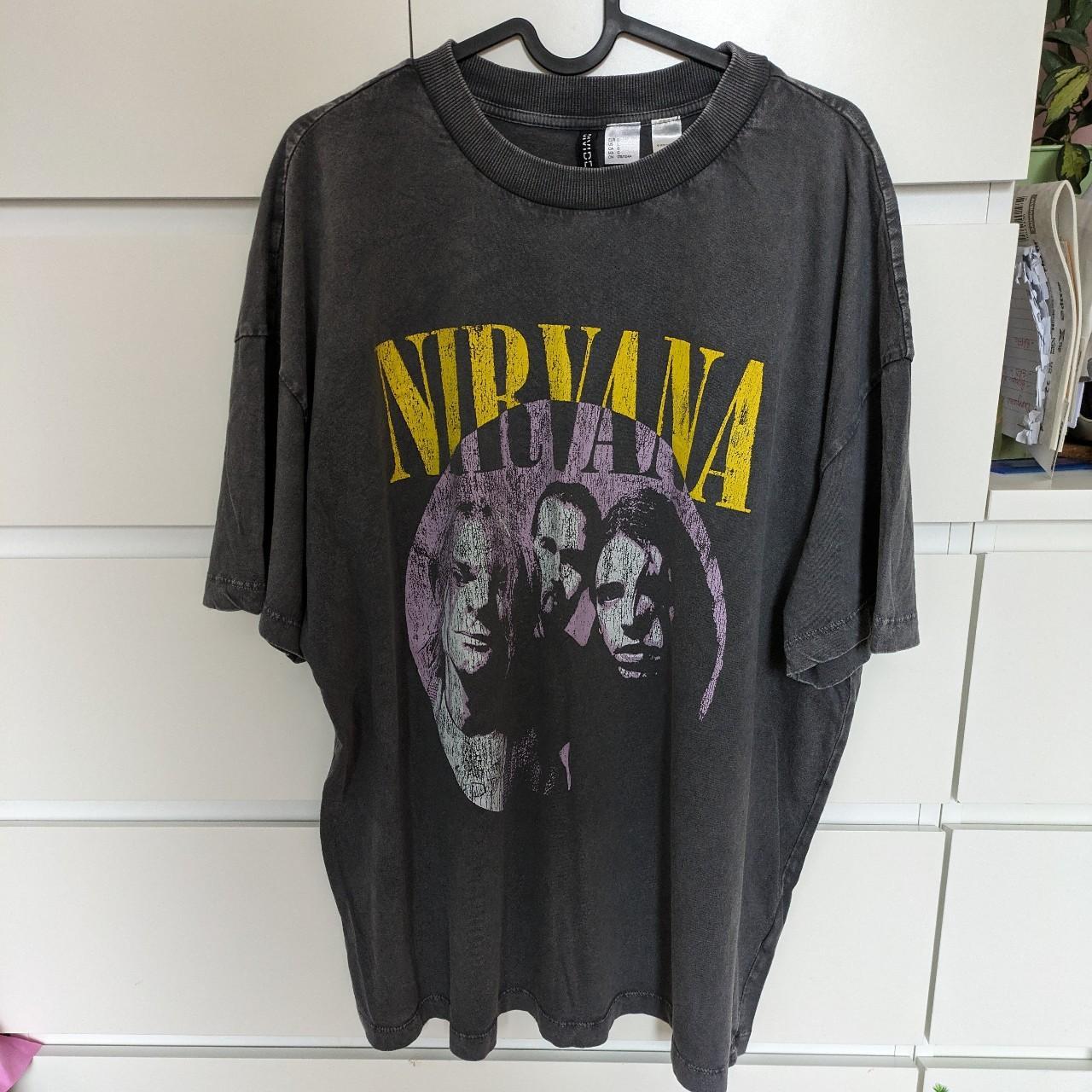 H&M nirvana band t-shirt in acid wash grey. Cool... - Depop