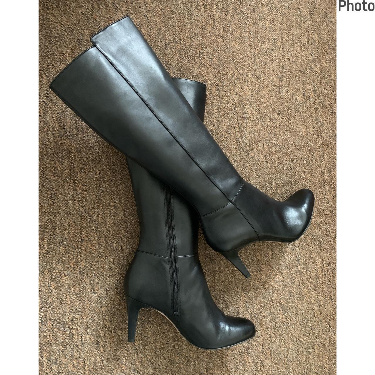 Clarks ladies black leather knee high boots Size... - Depop