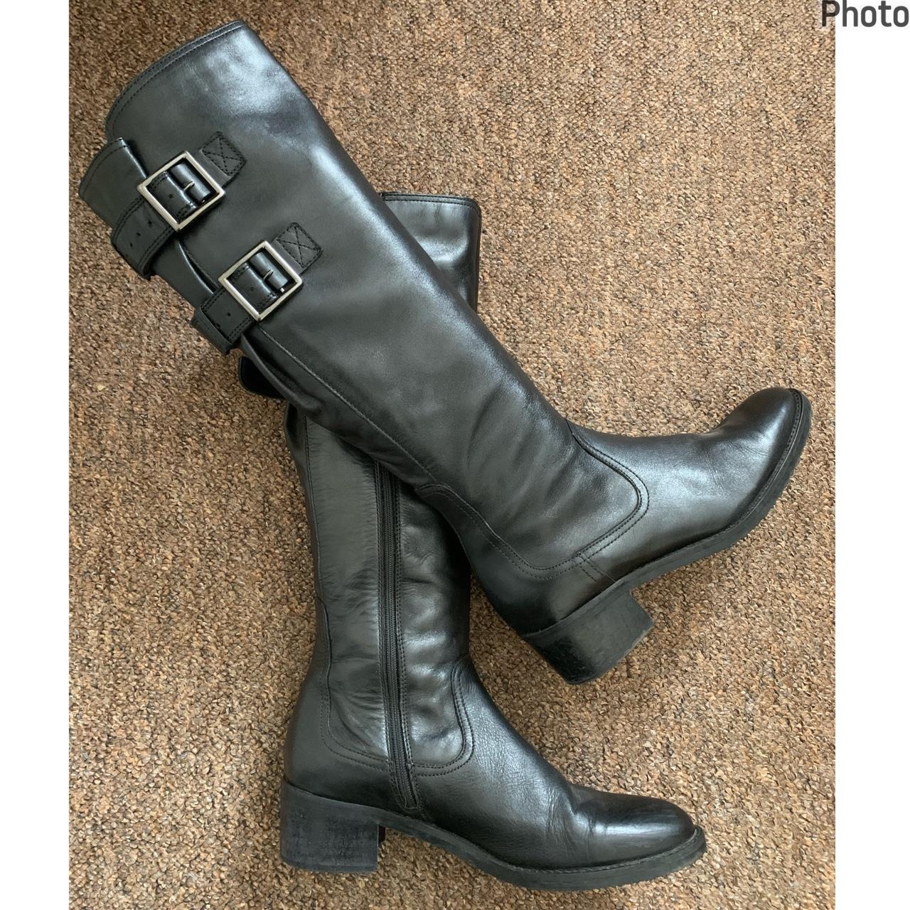 Clarks ladies black leather knee high boots Size 5... Depop