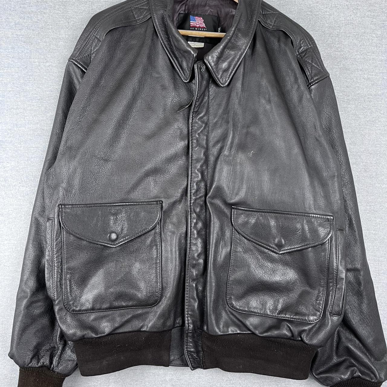 US Wings Leather Jacket Mens XXL Brown Flight Depop