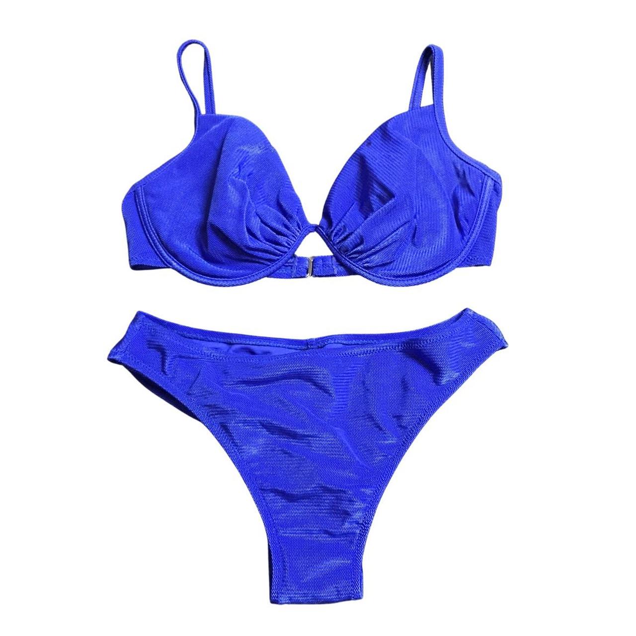 Vintage bright blue bikini set ( stretchy , with... - Depop