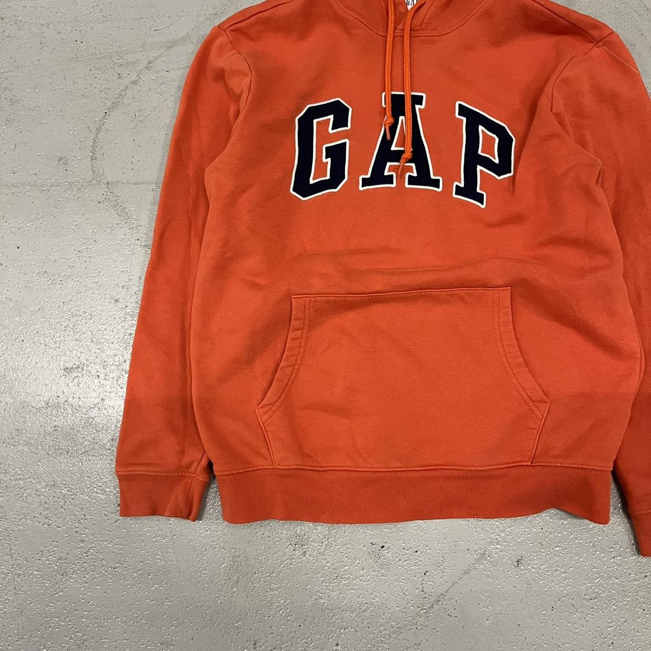Brown graphic hoodie from Gap. Red lettering and red - Depop