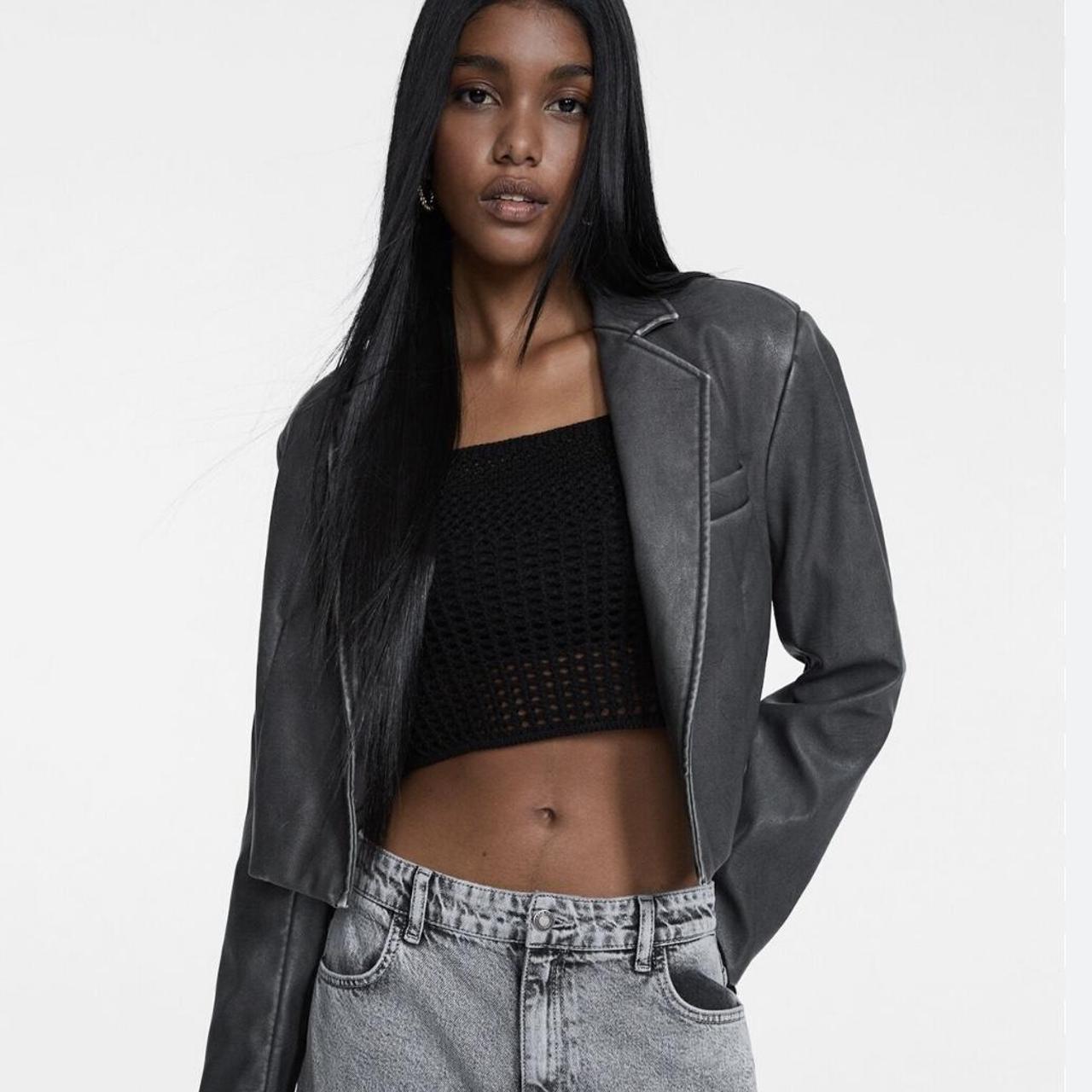 Cropped leather blazer hotsell