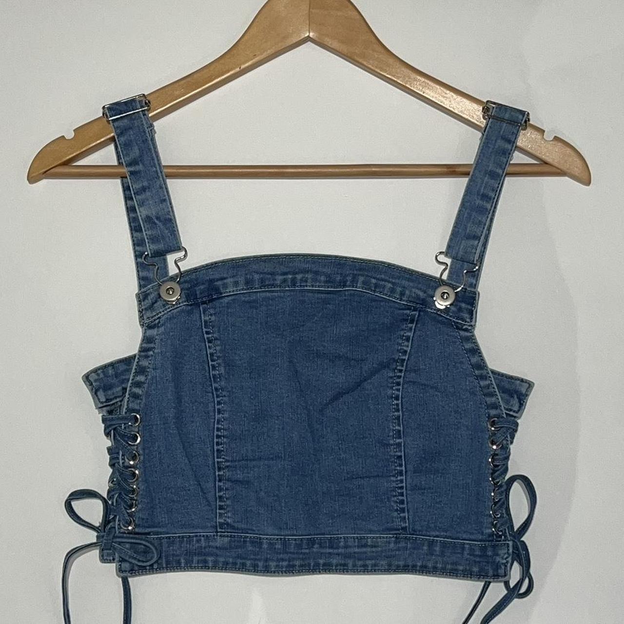 Cute overall cropped top with a lace tie up detail... Depop