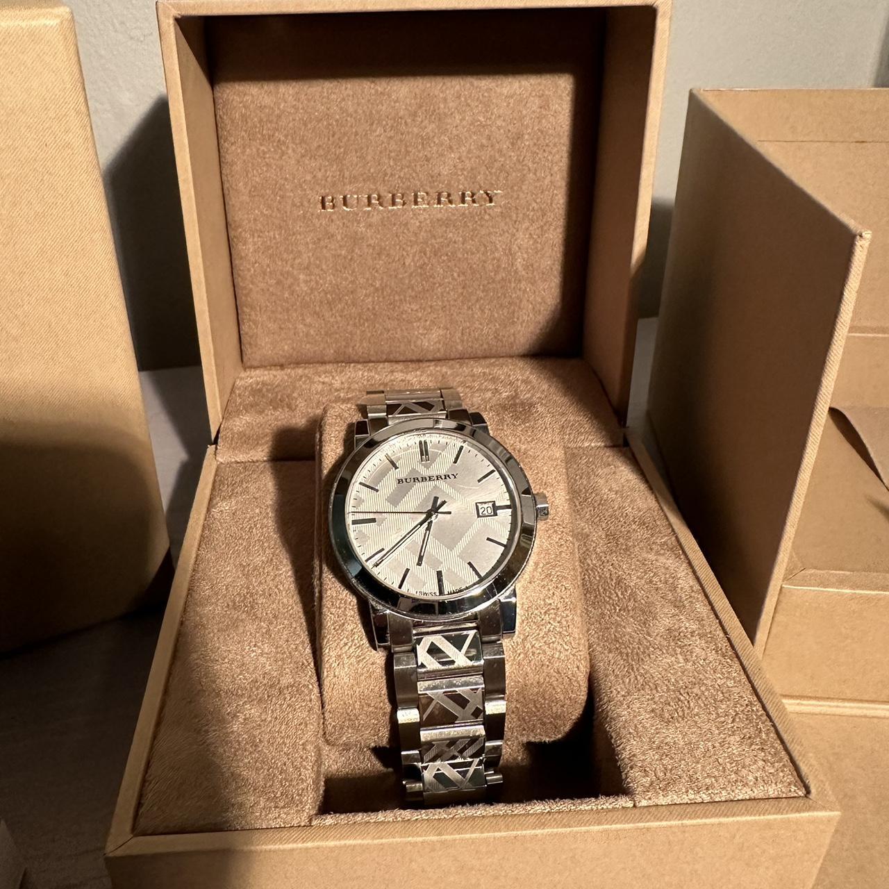 Silver unisex Burberry dress watch BU9037 Burberry Depop