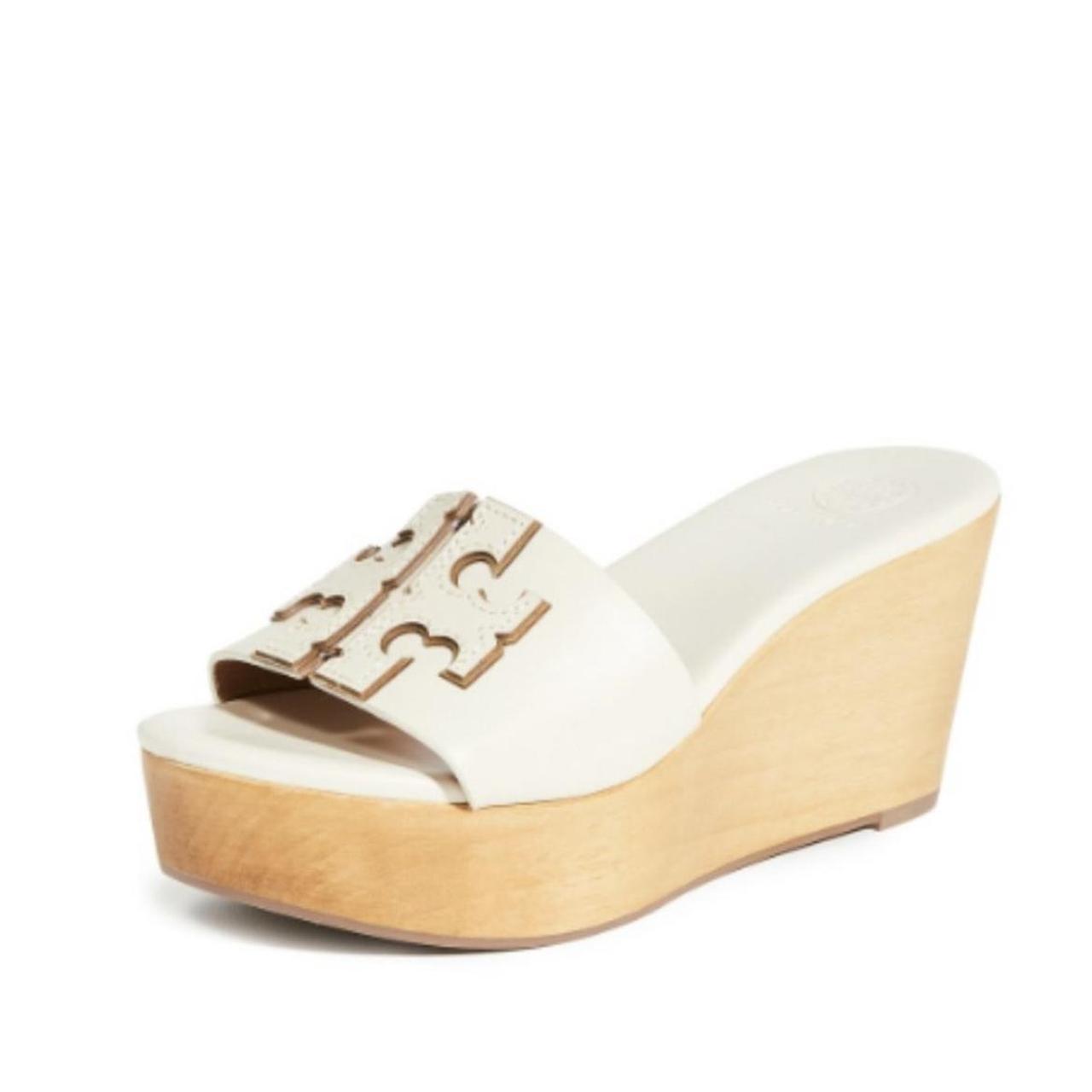 Tory Burch Ines Wedge Slide Sandals Wood Cream Ivory... - Depop