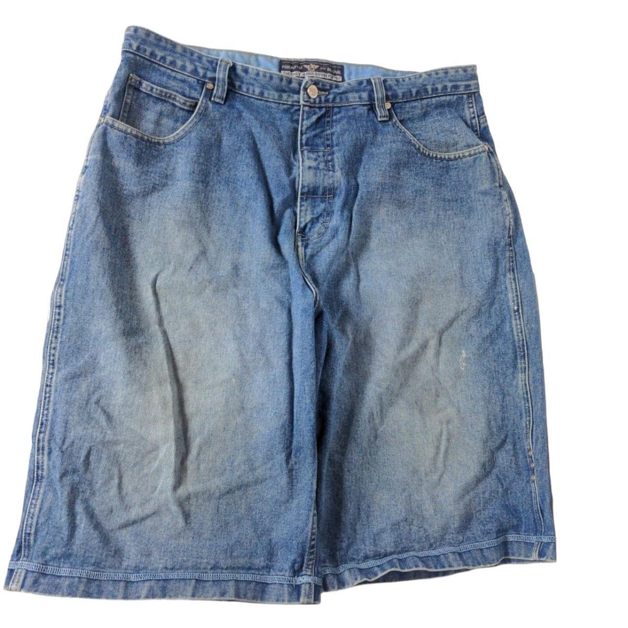 Pure Playaz Men's Denim Shorts Size 38X13 Solid Blue... - Depop