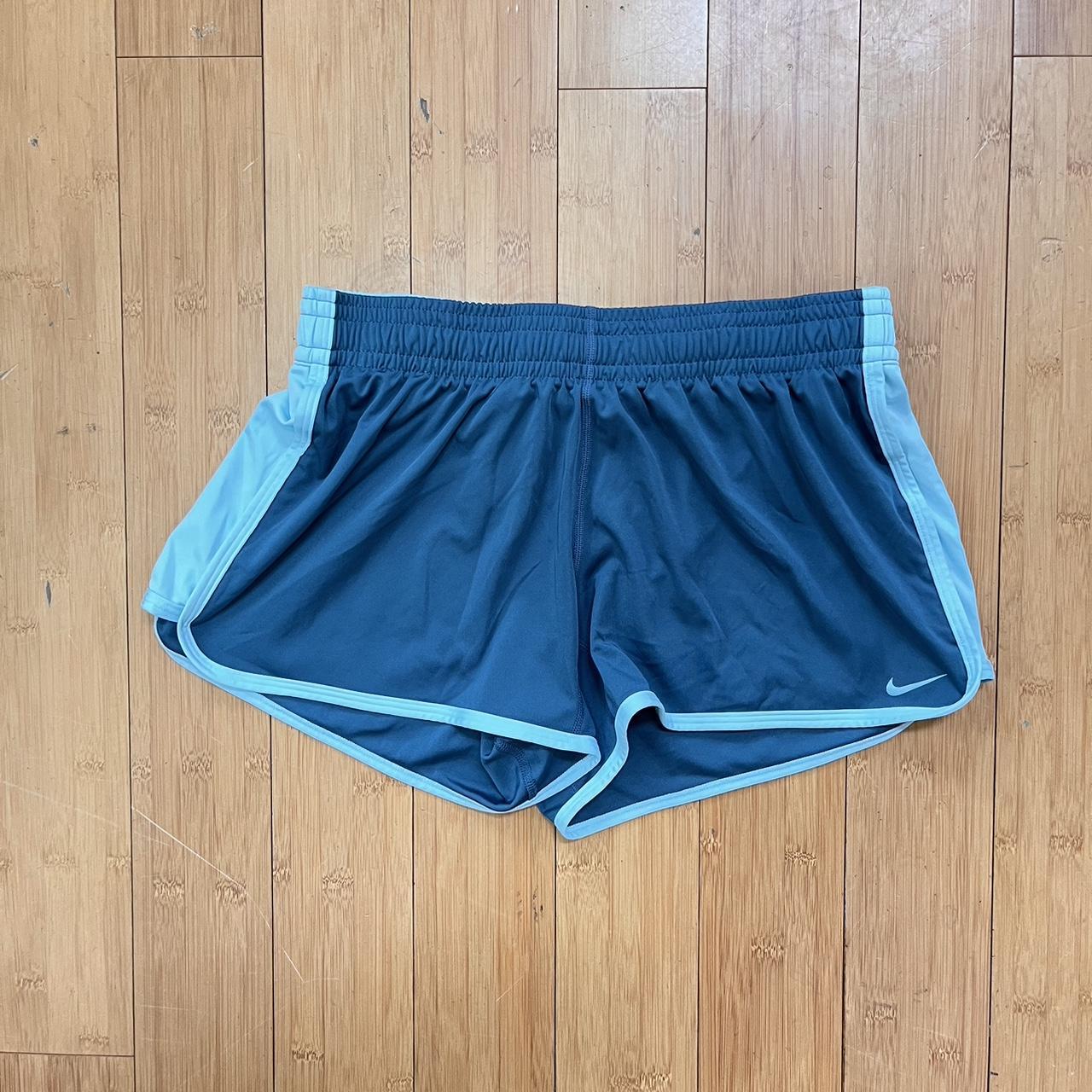 two tone blue nike dri-fit atheltic shorts teal and - Depop