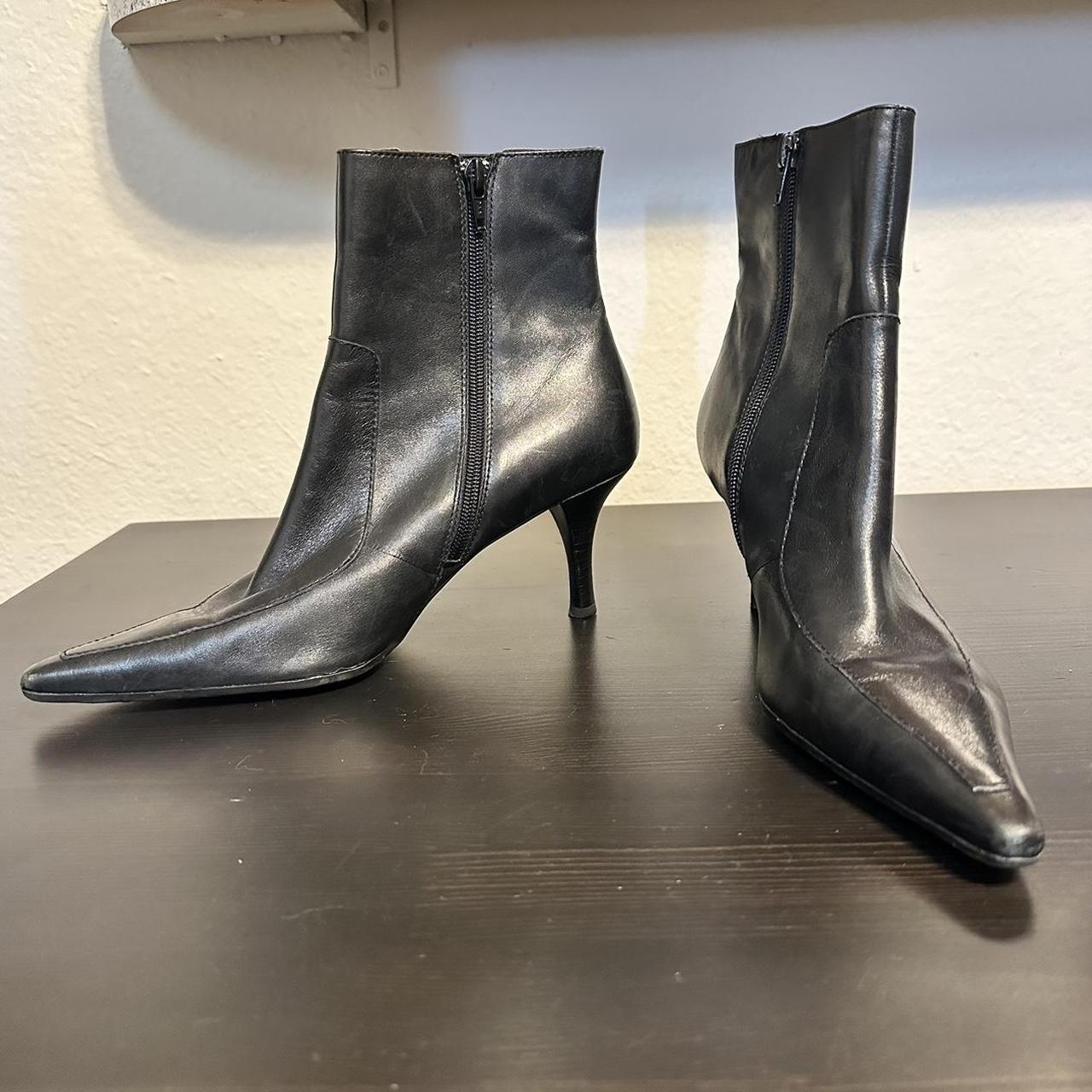 Black Leather Pointy Toe Boots. - Depop