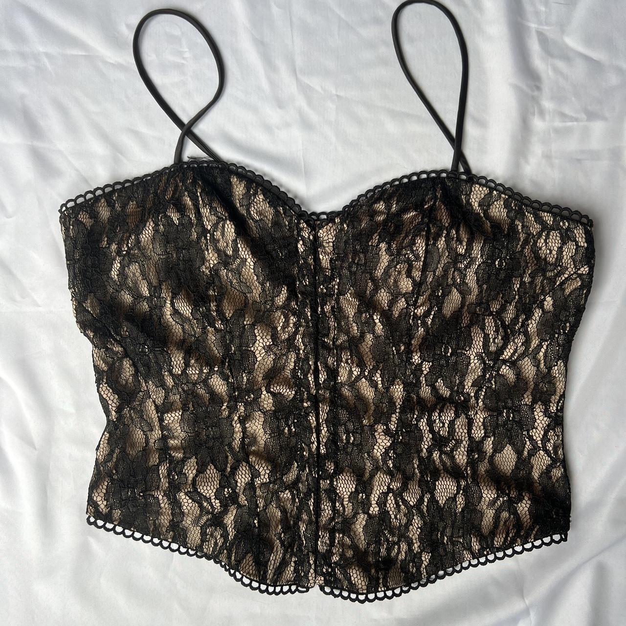 Princess Polly black lace crop button up top, Depop