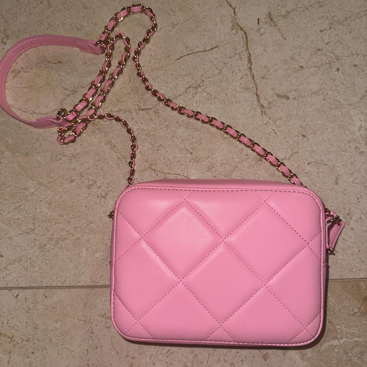 never used pink quilted crossbody purse with gold... Depop