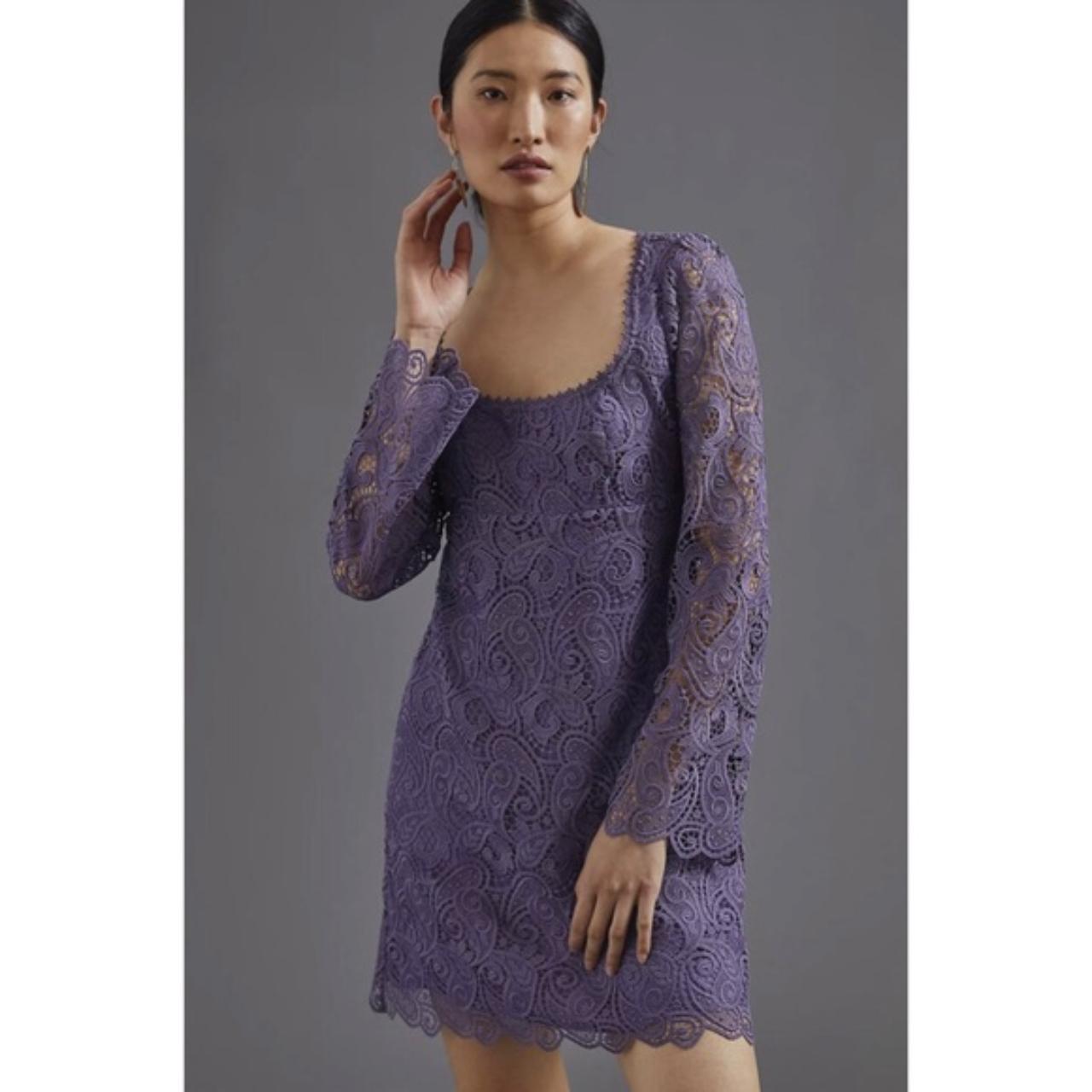 Anthropologie Maeve Lilac Embroidered Lace Mini Depop