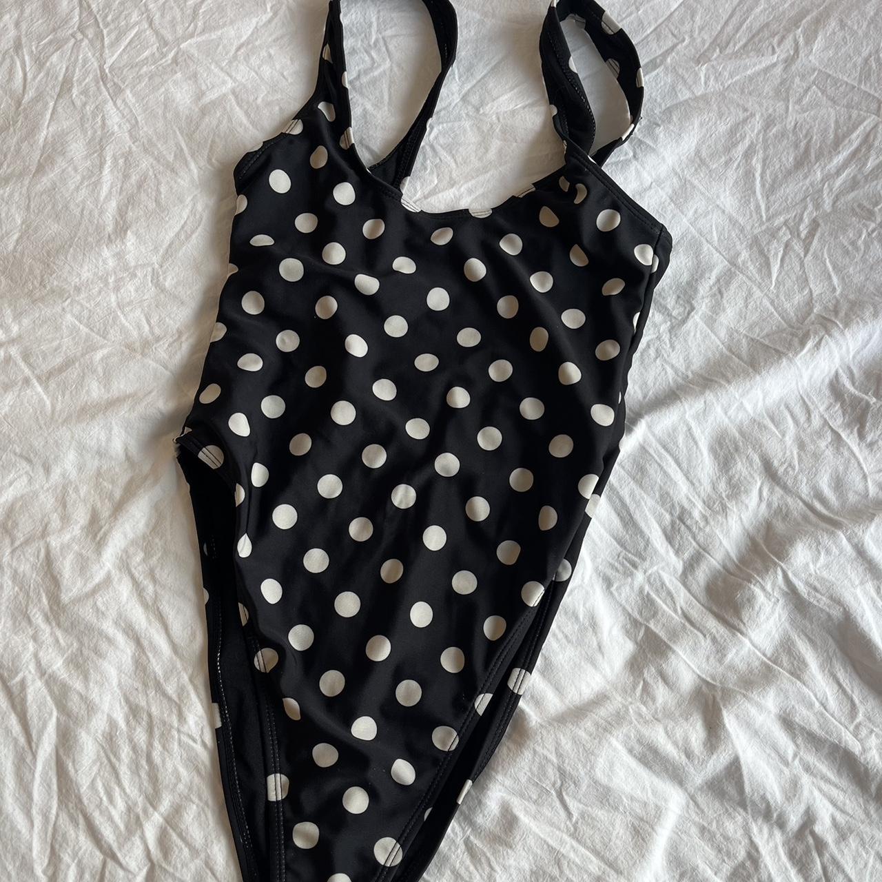 Black and White polkadot one piece swimsuit - Depop