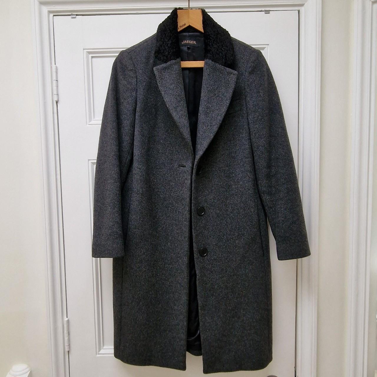 Jaeger Women's Black and Grey Coat | Depop