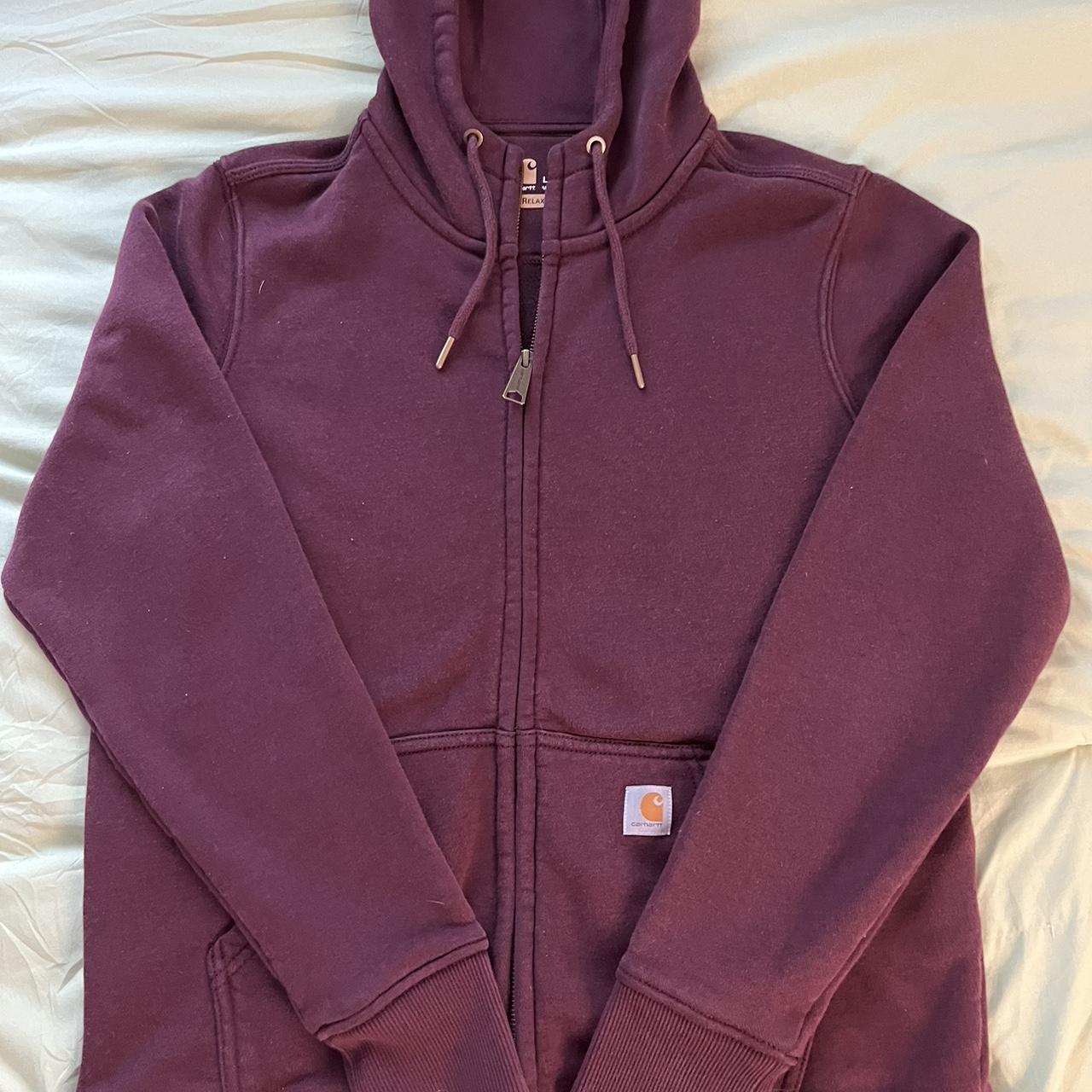 burgundy carhartt zip up hoodie size L - Depop