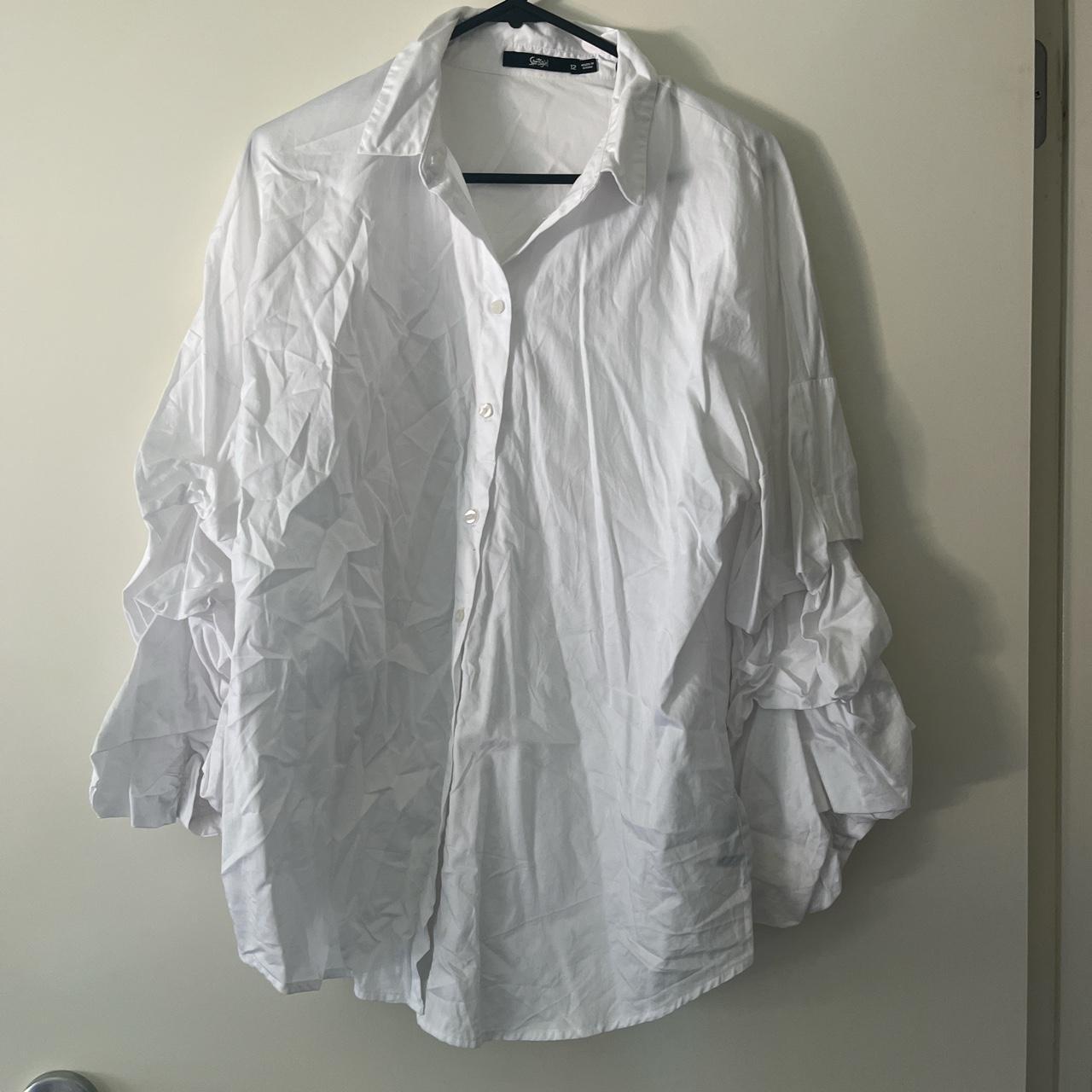 White shirt with buttons and sleeve detail. Small... - Depop