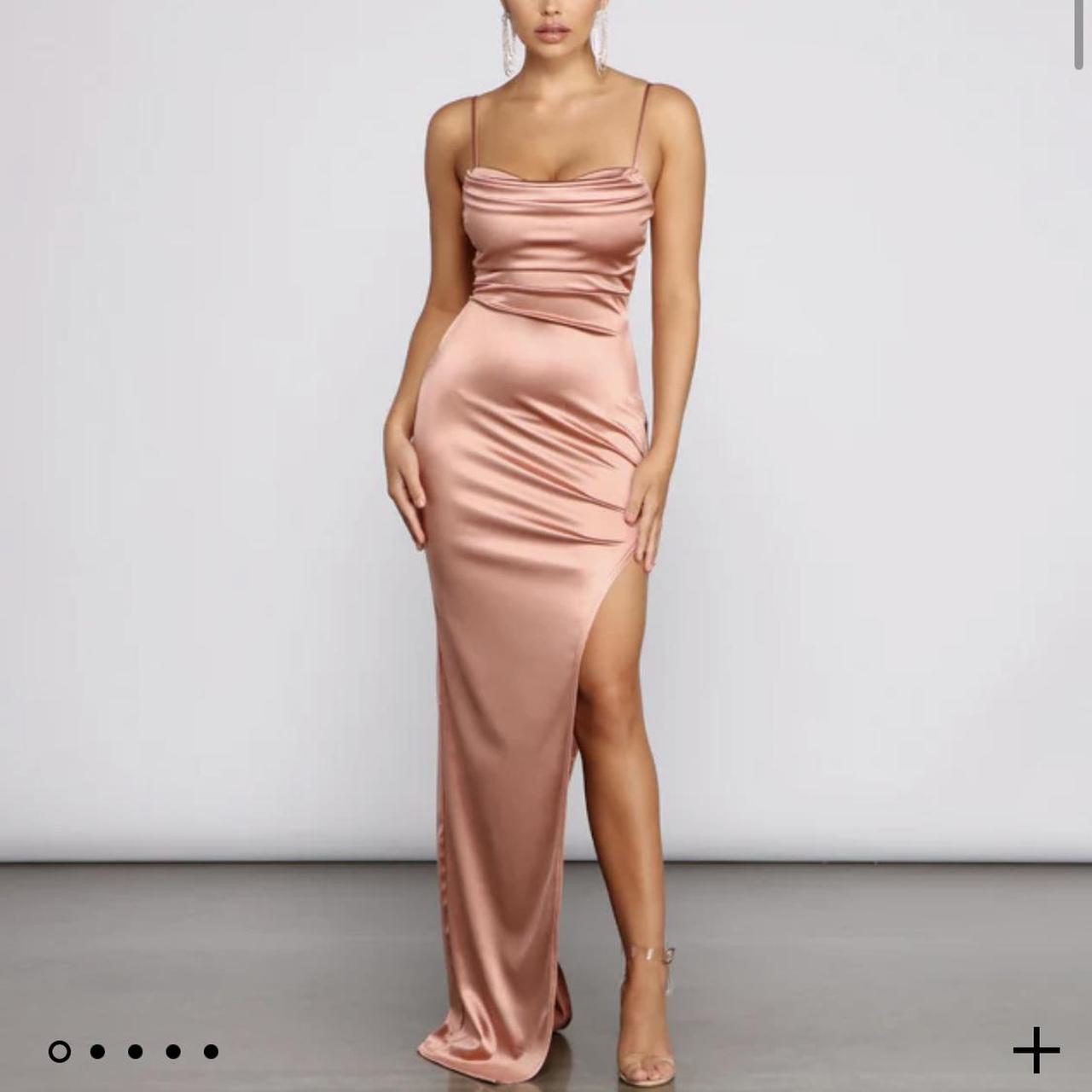 Windsor rose gold satin maxi dress size S/6-8 Worn... - Depop
