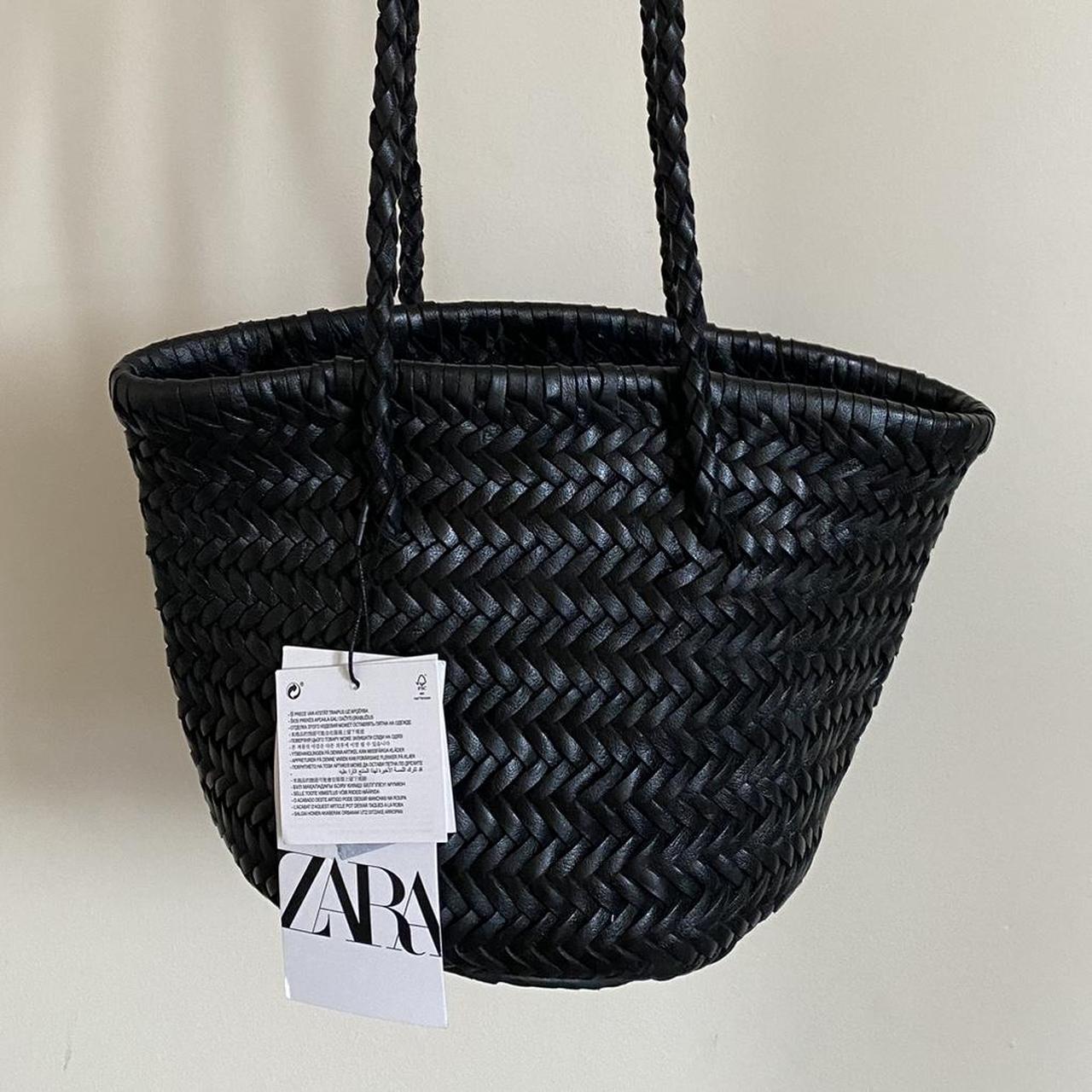 Zara black woven online bag