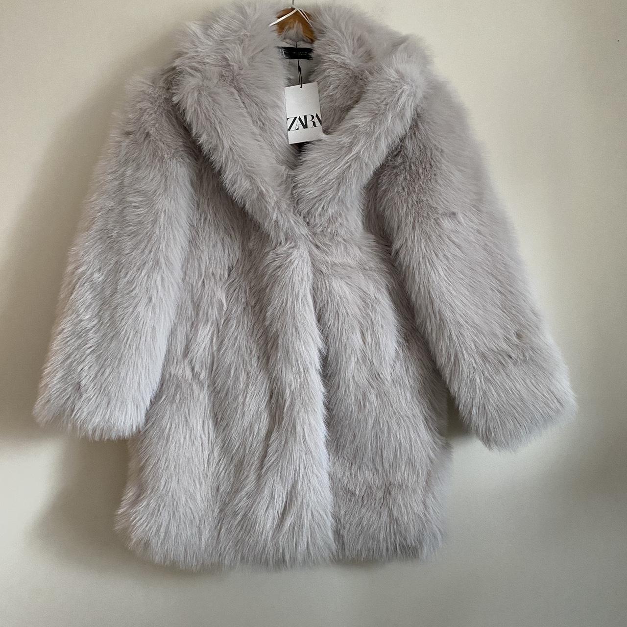 Zara faux fur coat Ecru Size S and M available ... - Depop