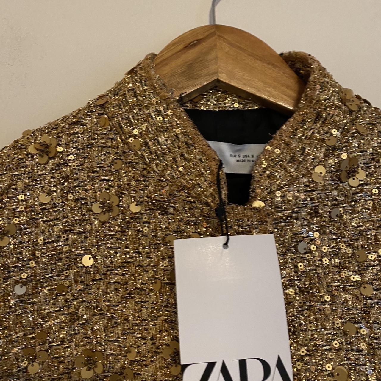 Zara ZW collection sequin jacket Gold Size M... Depop