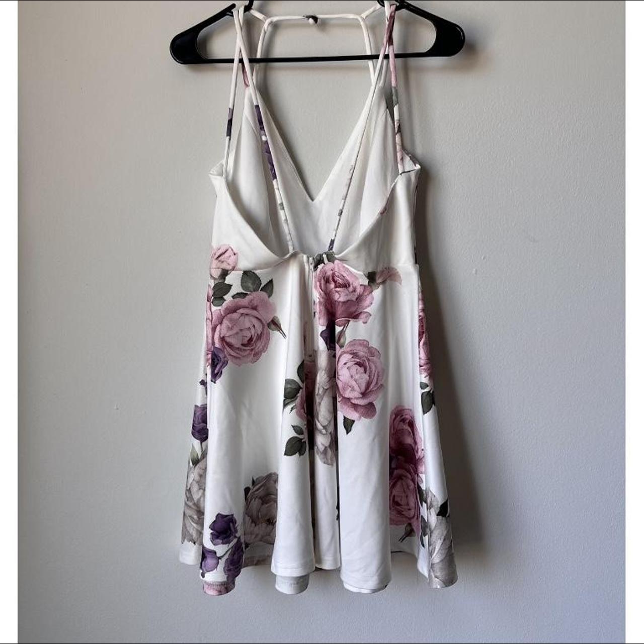 Ambrielle pink floral slip dress with white lace and - Depop