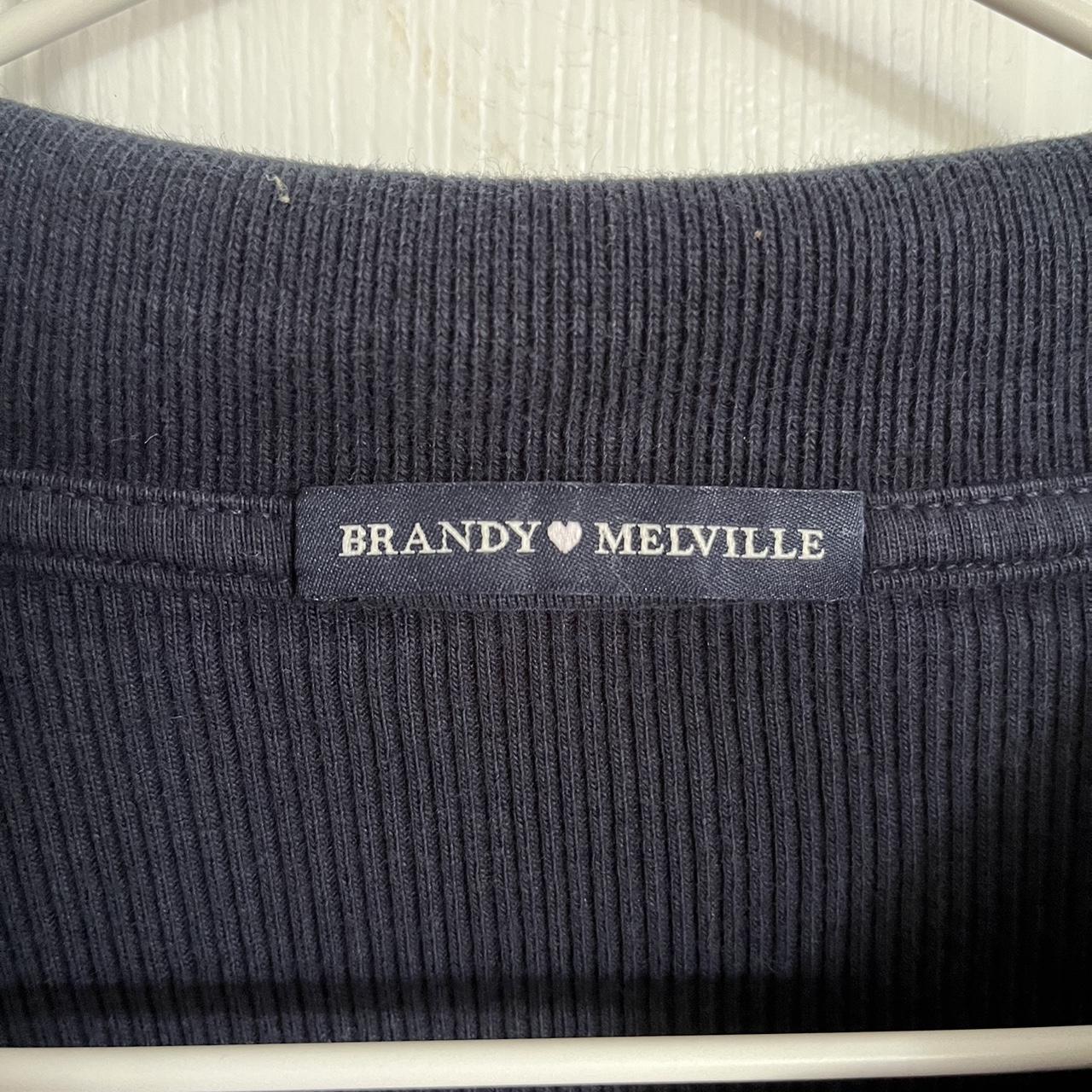brandy melville caroline top ribbed long sleeve navy... - Depop