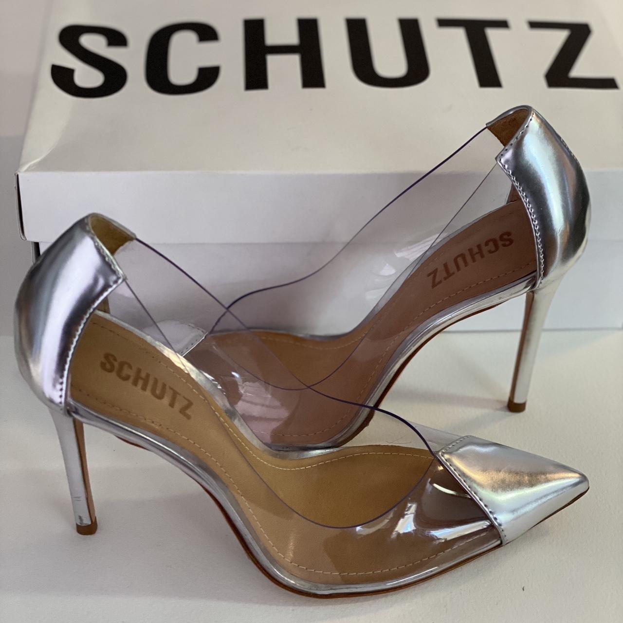 schutz clear pointy toe flat