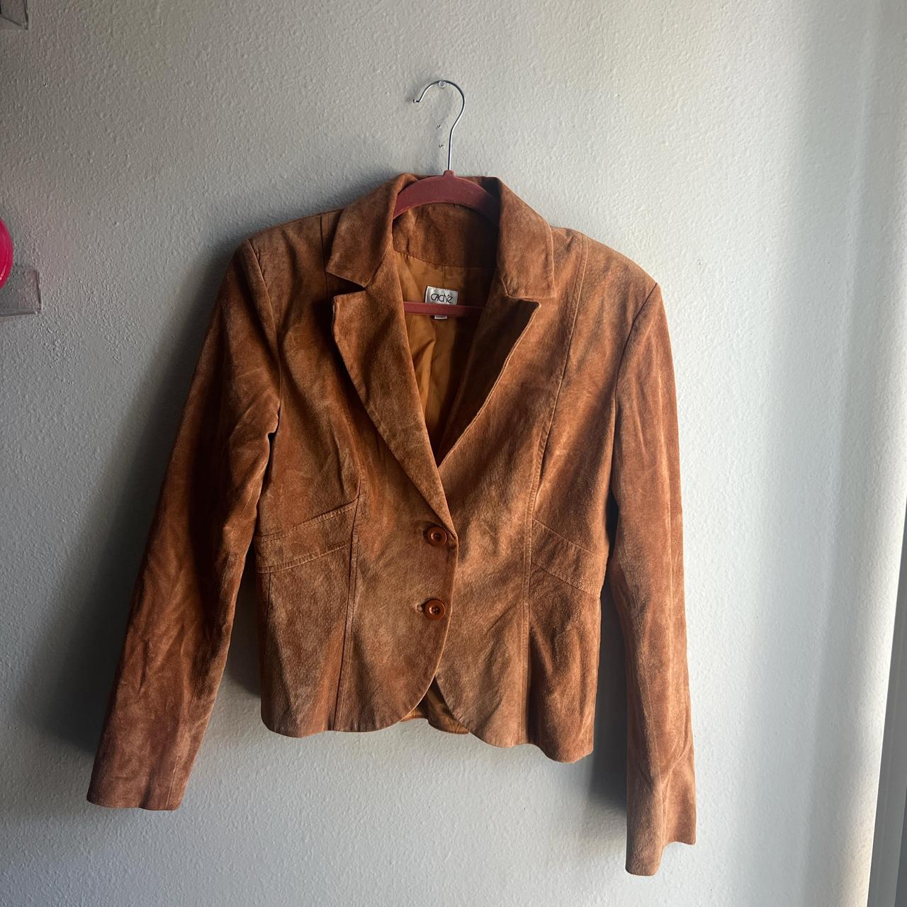 vintage caché leather jacket feels soft like suede... Depop