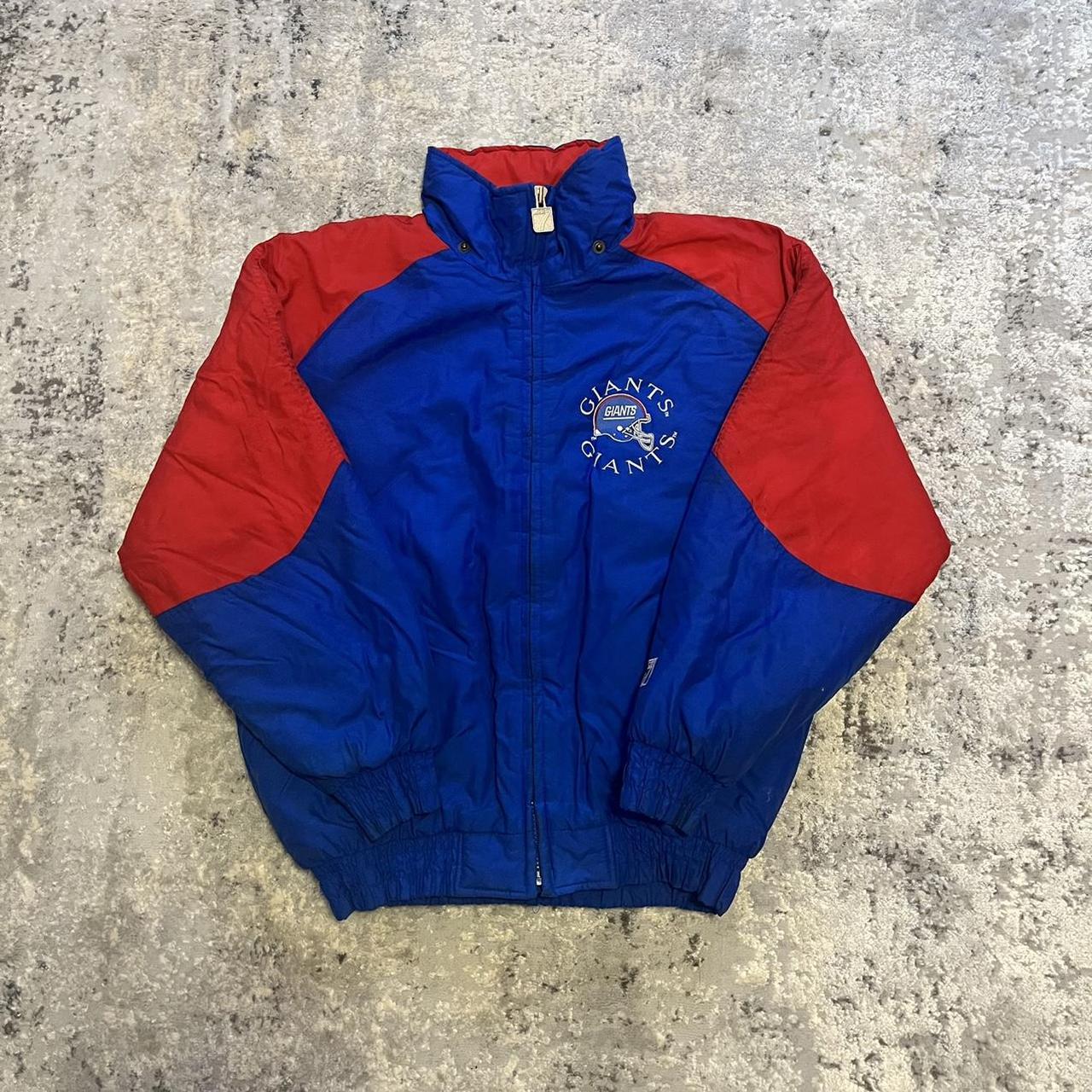 Vintage 90s Logo 7 New York Giants jacket in blue. - Depop