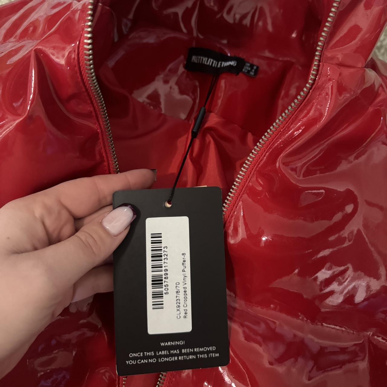 Red cropped vinyl puffer jacket online