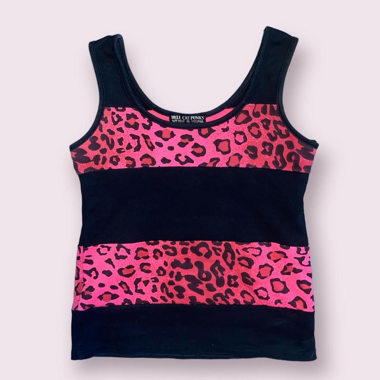 Hell cat punks pink leopard and black striped tank... - Depop