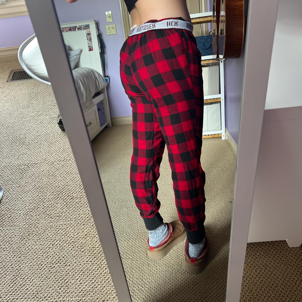 Black/red checkered Hollister Pajama joggers, Depop