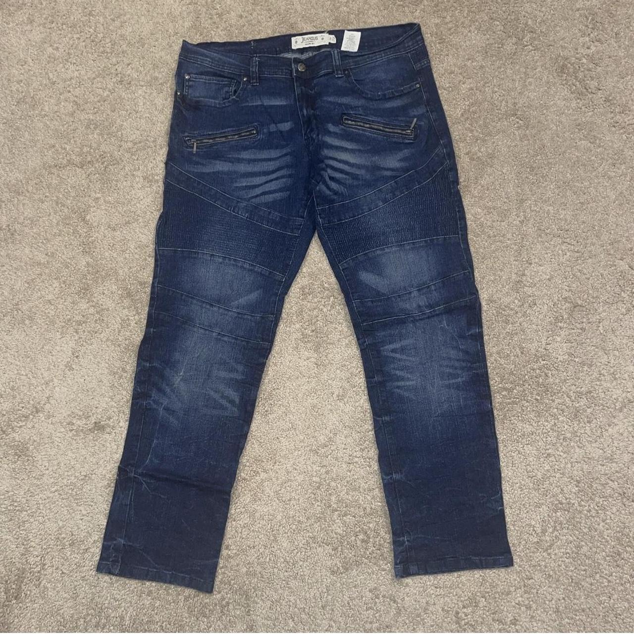 AKADEMIKS JEANIUS MOTO Jeans Dark Blue Wash Jeans... - Depop