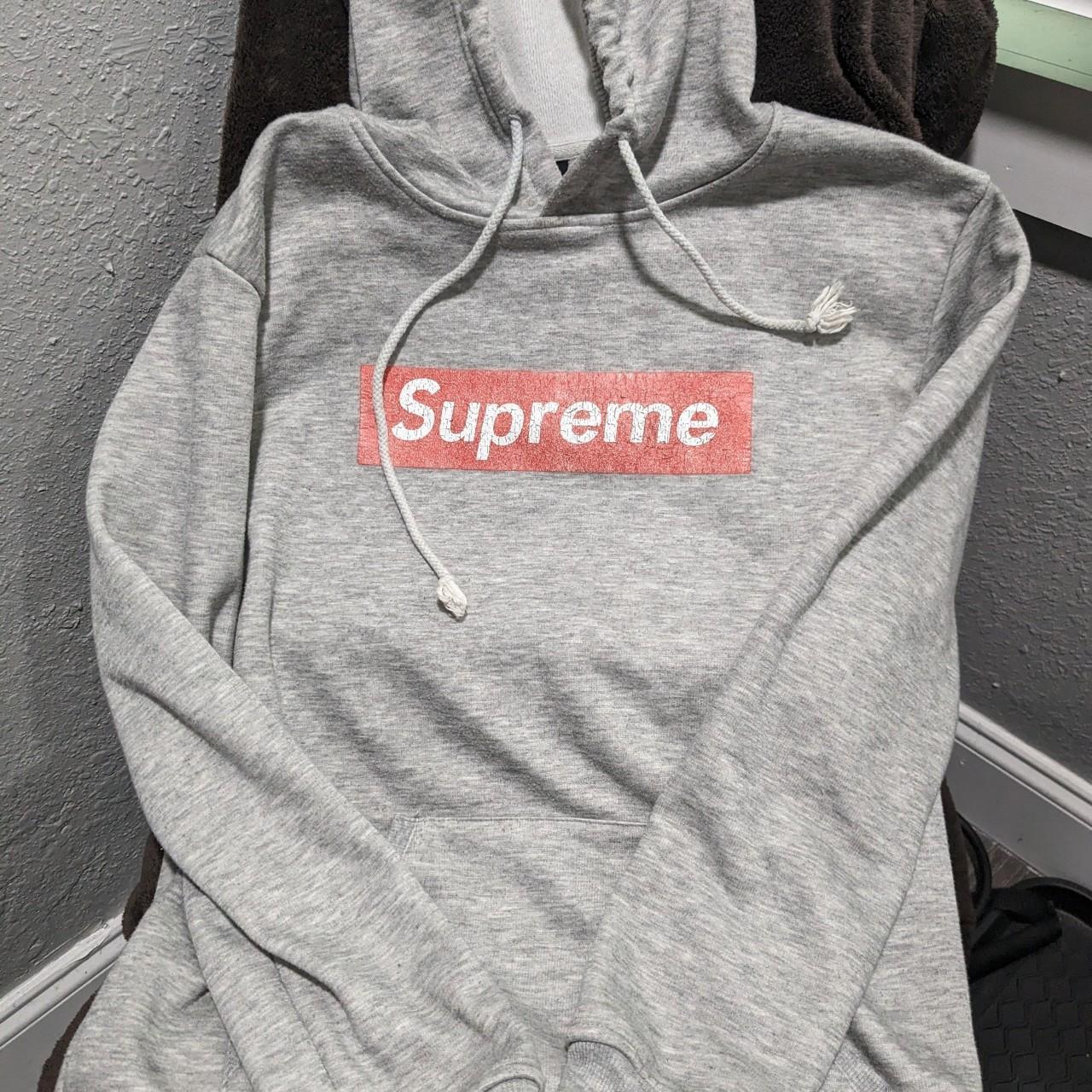 Gray grey & red SUPREME hoodie!!! Size medium... - Depop