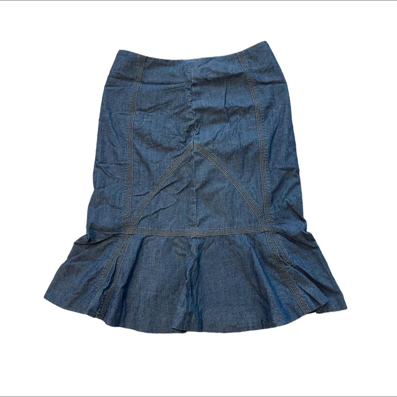 Denim ruffle hem asymmetrical midi skirt Amazing... - Depop