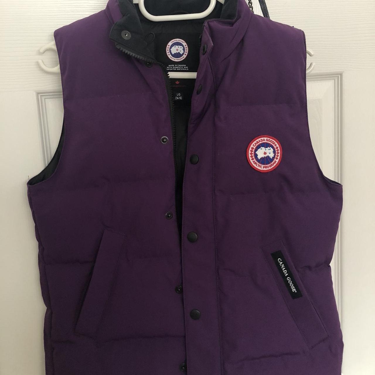 kids large purple canada goose bodywarmer hardly... - Depop