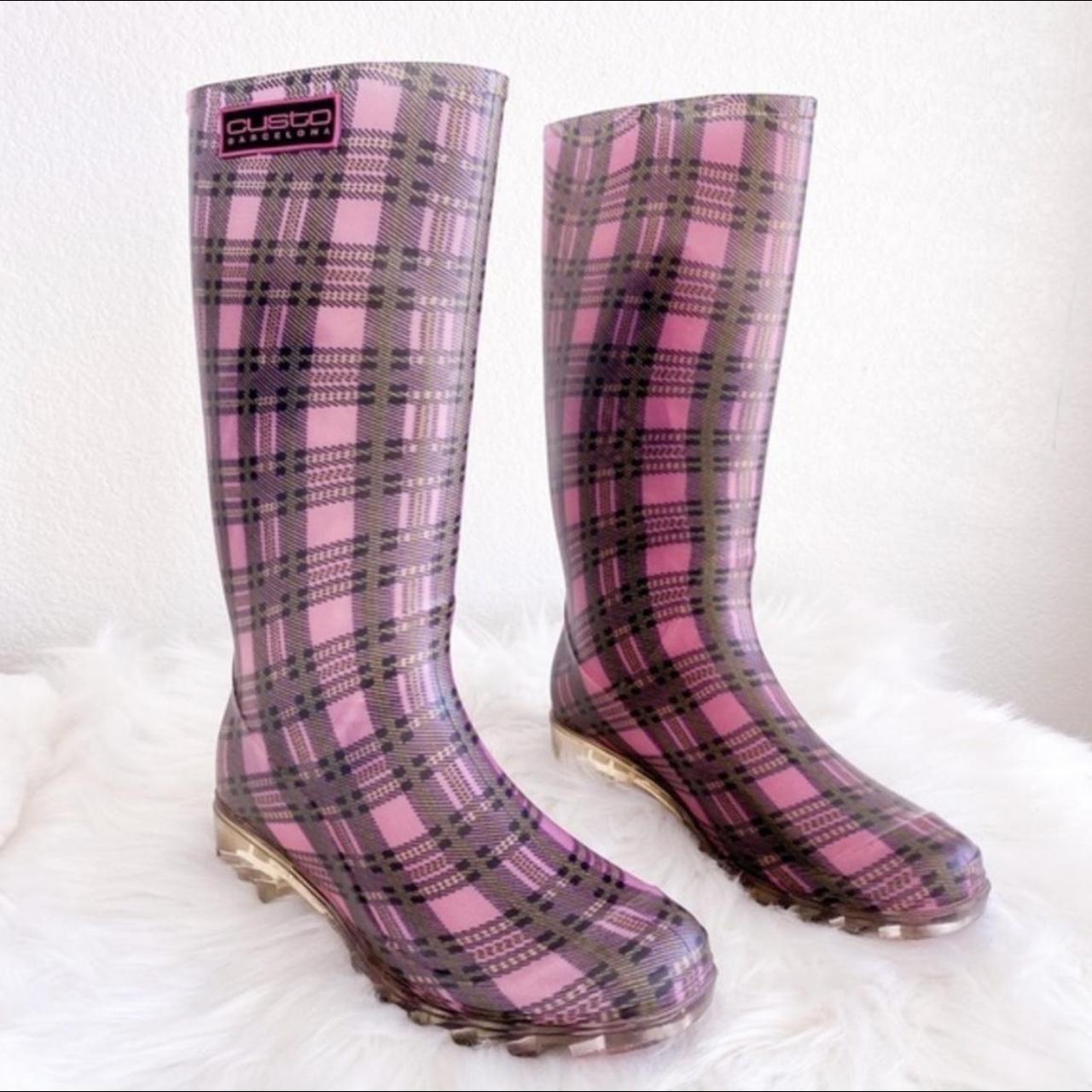 pink plaid boots