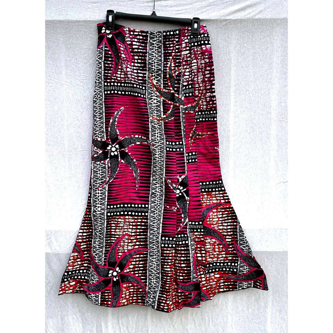 Bold Pink and Dark Navy Blue Skirt, Cotton... - Depop