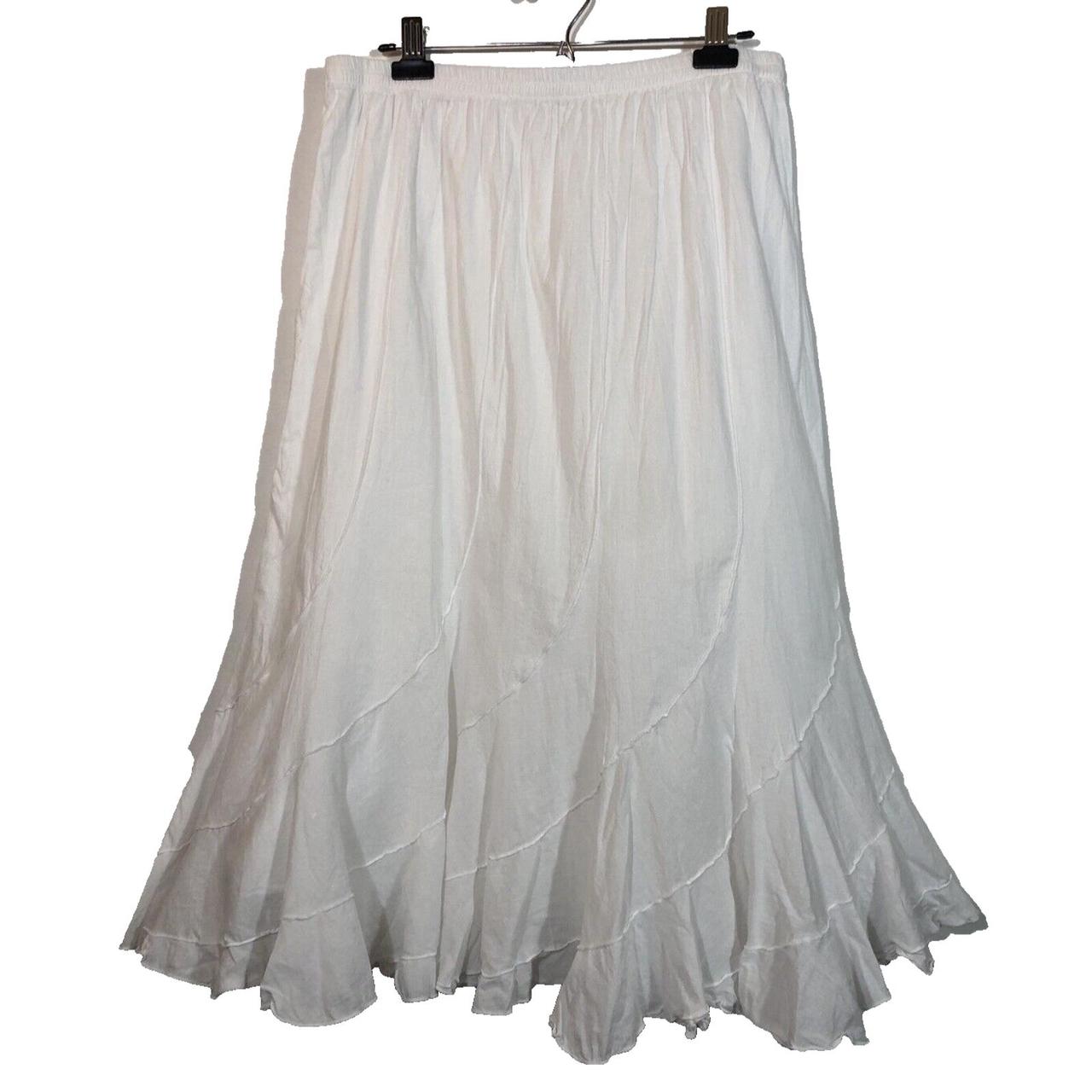 White Panel Skirt 100% Cotton Elastic Waist Swing... - Depop