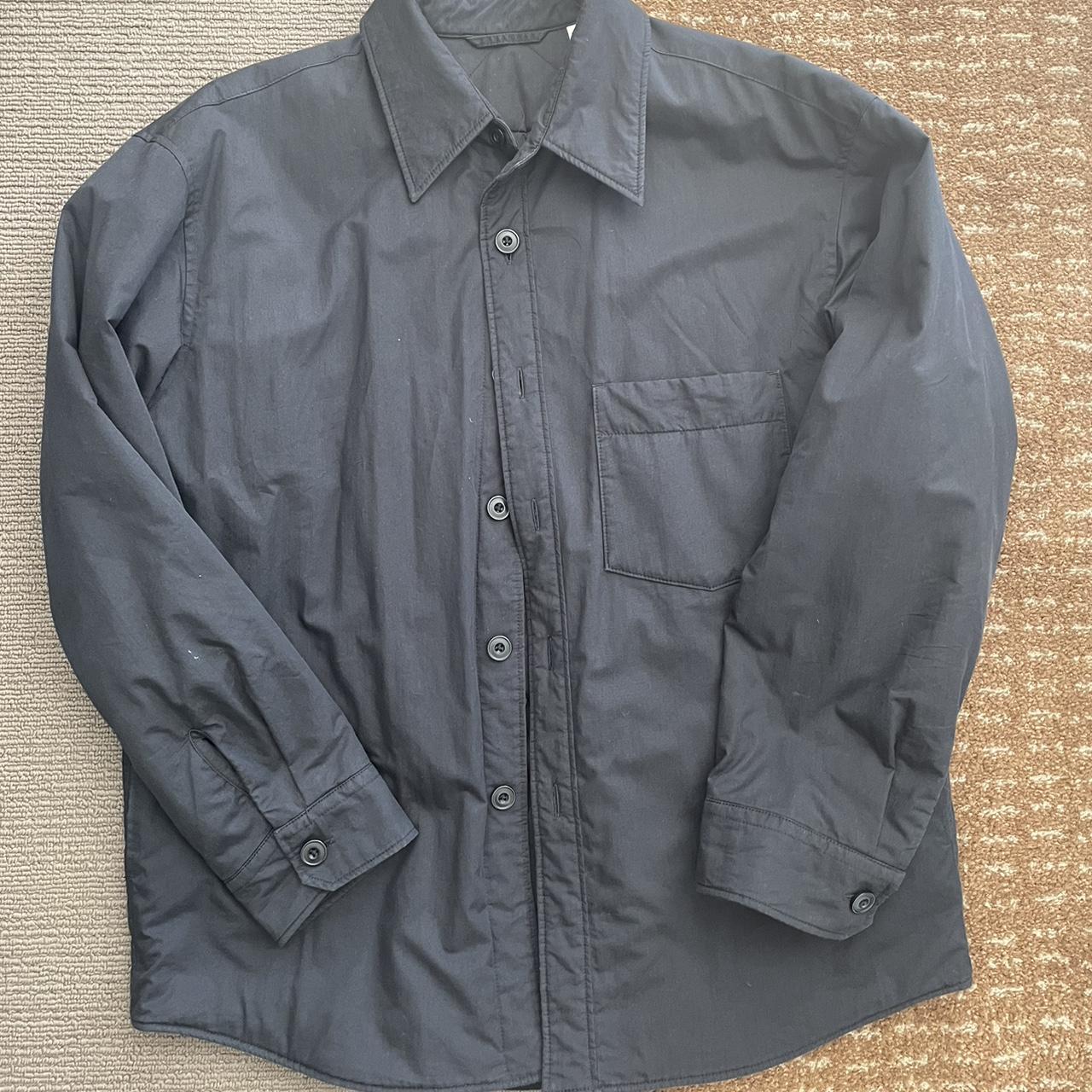 UNIQLO U Button Up Soft Jacket Dark/Navy Blue Size:... - Depop